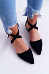 Women's Flat Sandals Black Suede Pointed Medena