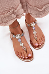 Womens sandals on flat heel with crystals rose gold Fiolalia