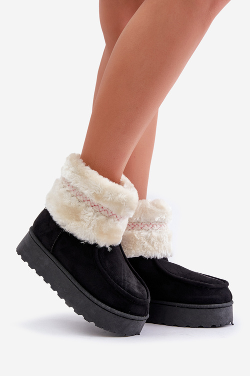 Women's Snow Boots On Platform With Fur And Pattern Black Deepanti