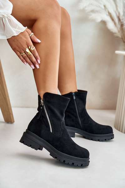 Warm Lined Ankle Boots On Flat Heel Made Of Eco Suede Black Reloma