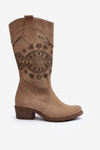 Zazoo 4043 Suede Boots with Low Heel Beige Openwork