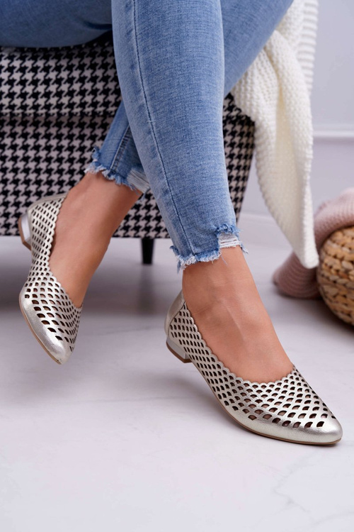 Women's Gold Leather Ballerinas Exquisite 1107/1