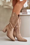 Lace-up Women's Ankle Boots with Pointed Toes in Dark Beige Faux Suede Nevithra