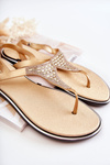 Women's sandals flip-flops with ornaments Gold Atlanta