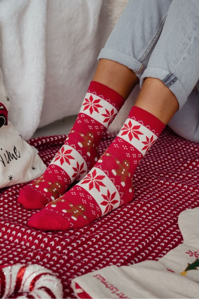 Women's Christmas Socks Gingerbread Red