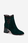 Suede Leather Women's Ankle Boots On Heel With Decoration Lined D&A MR52-127 Bottle Green