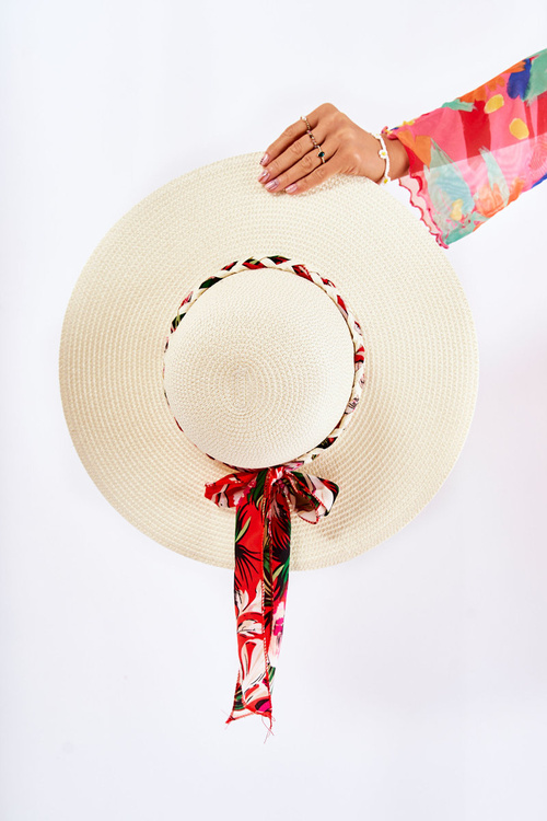 Women's Hat With A Colorful Stripe Light Beige Marsela