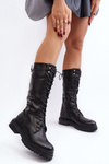 Women's mid-calf lace-up black combat boots Elavettsa