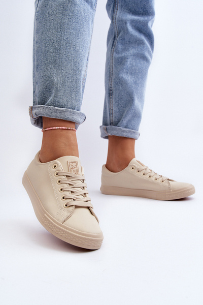 Women's Leather Classic Lace-Up Sneakers in Beige Misima