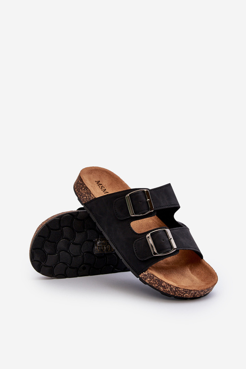 Men's Cork Sole Flip Flops Black Rosawia