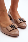 Beige Patent Leather Court Shoes with Block Heel Ilvanna