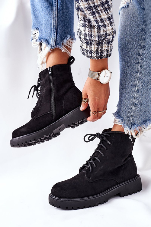 Suede Zipper Boots Black Belados