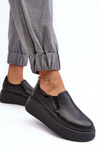 Women's Leather Sport Shoes on Platform Black Lemar Manish