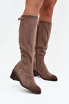 Knee-high eco suede boots on a heel Vinceza 58332 dark beige