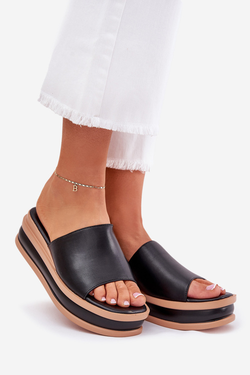 Classic Ladies Slippers On Platform And Wedge Black Florenis