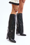 Warm Heeled Boots with Rolled Shaft Black Tamonia