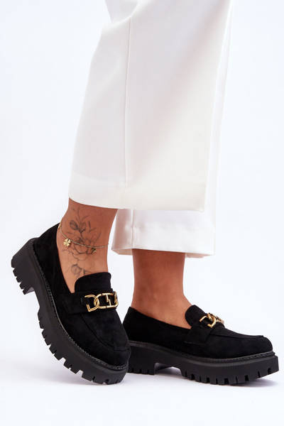Women's Suede Moccasins on Platform Black Larey