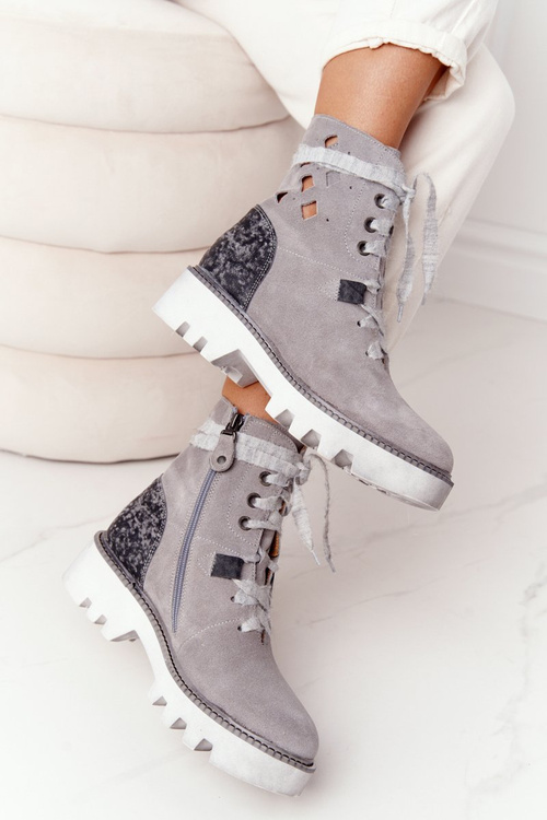 Suede Openwork Boots Maciejka Grey 05033-03