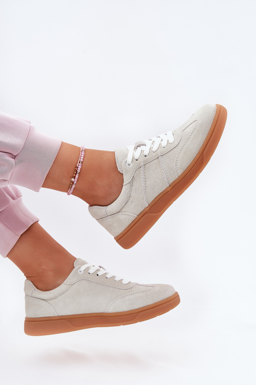 Sneakersy Damskie Niskie Z Naturalnego Zamszu Szare Paliana