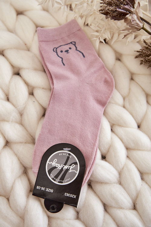 Women's Cotton Socks With A Teddy Bear Pink