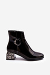Botki Lakier Damskie Zdobiony Obcas Czarne D&A MR870-93