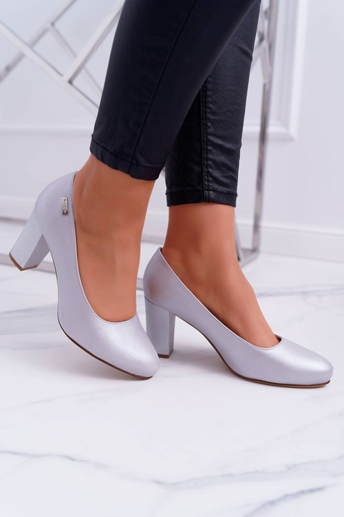 Czółenka Damskie Sergio Leone PB130 Srebrna Perła Amber