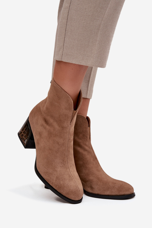 Women's Ankle Boots Made of Natural Suede with Heel Insulated Vinceza 66806 Camel
