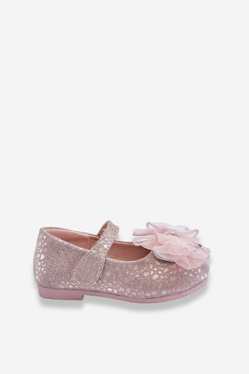 Children's ballerinas with a bow and glitter on velcro Silver-Pink Elisa