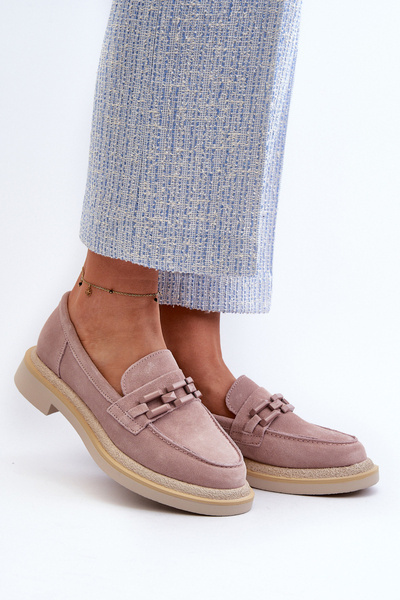 Women's Suede Loafers with Flat Heels and Decorative D&A TW101 Dirty Pink