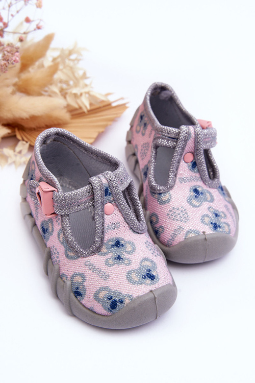 Buty Papcie Befado Błyszczące 110P474 Szaro-Różowe