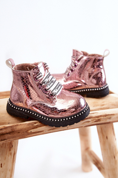 Children's Warm Leather Boots Pink Dottie
