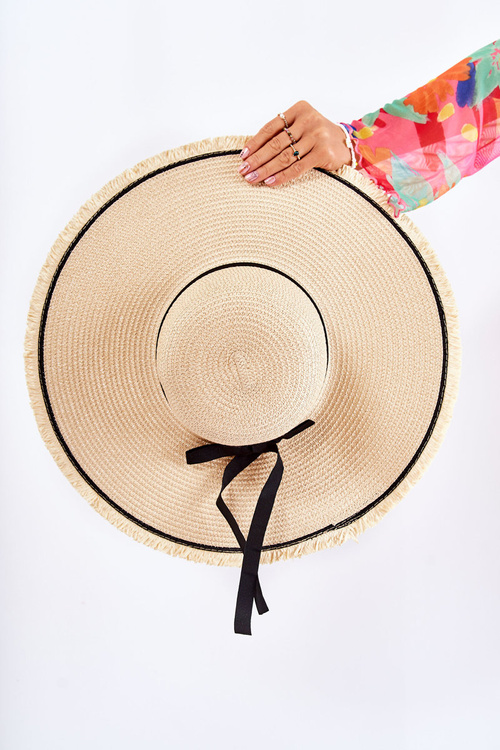 Women's Hat With Black Stripe Light Beige Mady