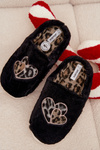 Furry Slippers With Hearts Black Amandra