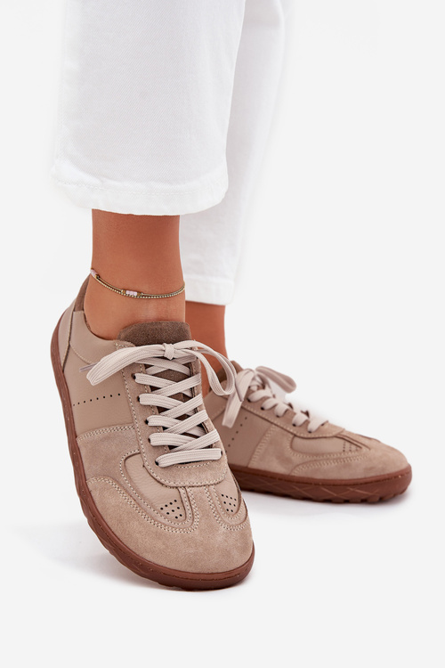 Ladies Leather Sneakers Barefoot Zazoo N1277S2 Beige