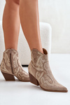 Embellished Cowboy Ankle Boots With Heel Beige Kaivina