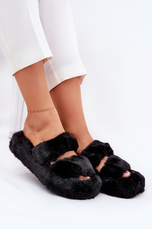 Women's Fur Slippers On Platform Black Talfedi