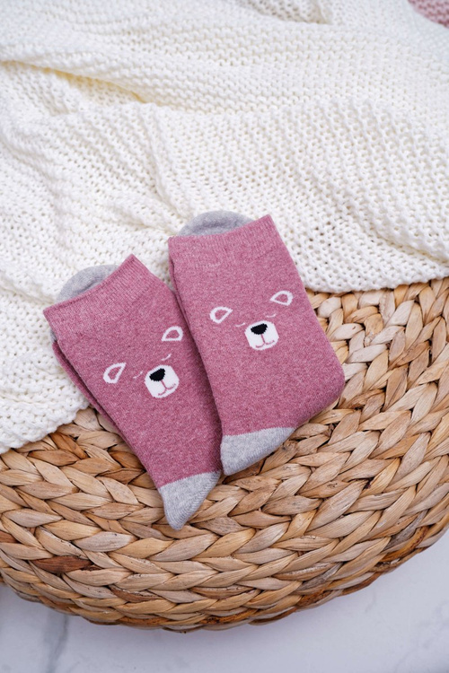Women's Socks Warm Pink With Teddy Bears