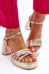 Women's Platform Heeled Leather Sandals Gold Verda