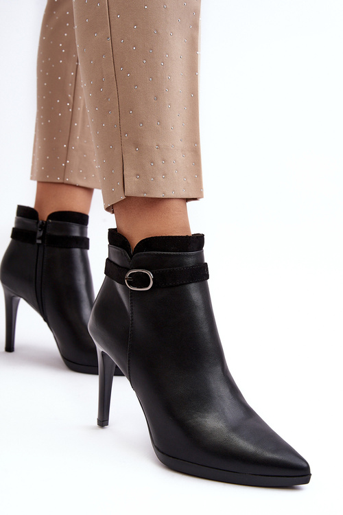 Women's Heeled Boots with Buckle and Padded Black Aesha