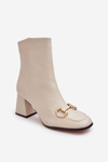 Leather Heeled Boots with Ornament Beige Pamelinta 