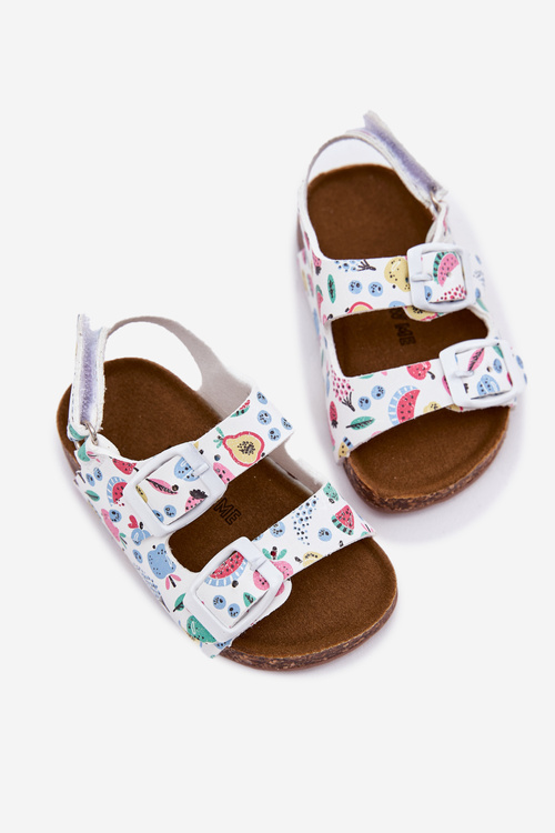 Dziecięce Sandałki Korkowa Podeszwa Klamry Owoce Białe Thessa