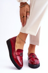 Women's Low Wedge Leather Loafers Red Synthia