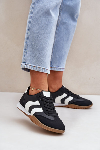 Sneakersy Damskie Klasyczne Eko Skóra Czarne Maretina