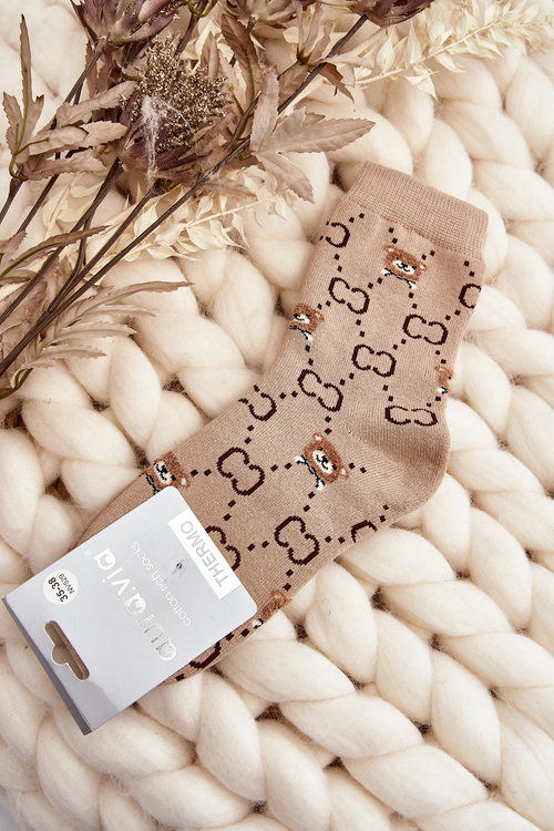 Warm Cotton Socks with Beige Bears