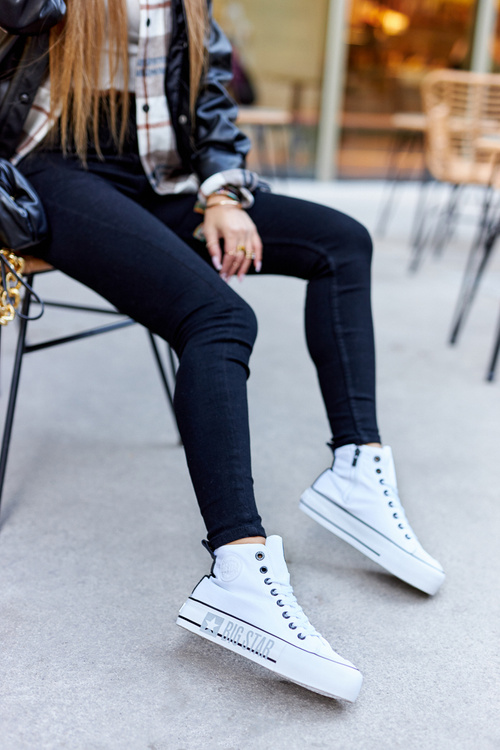 Trampki Wysokie Platforma Suwak Big Star Białe II274014