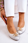 Leather Ballerinas With A White Decoration Golden Joliet