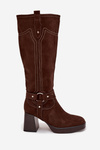 Warm women's heeled boots with stitching chocolate Alessara