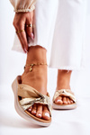 Comfortable Leather Women's Slippers Beige and Gold Neyla
