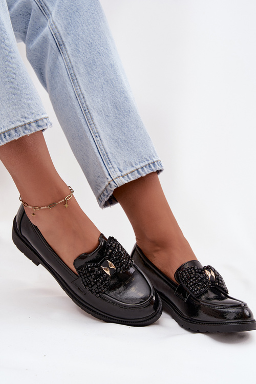 Patent Leather Women's Loafers with Bow S.Barski HY52-319A Black