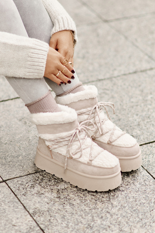 Platform Snow Boots With Lacing Light Beige Izathiel